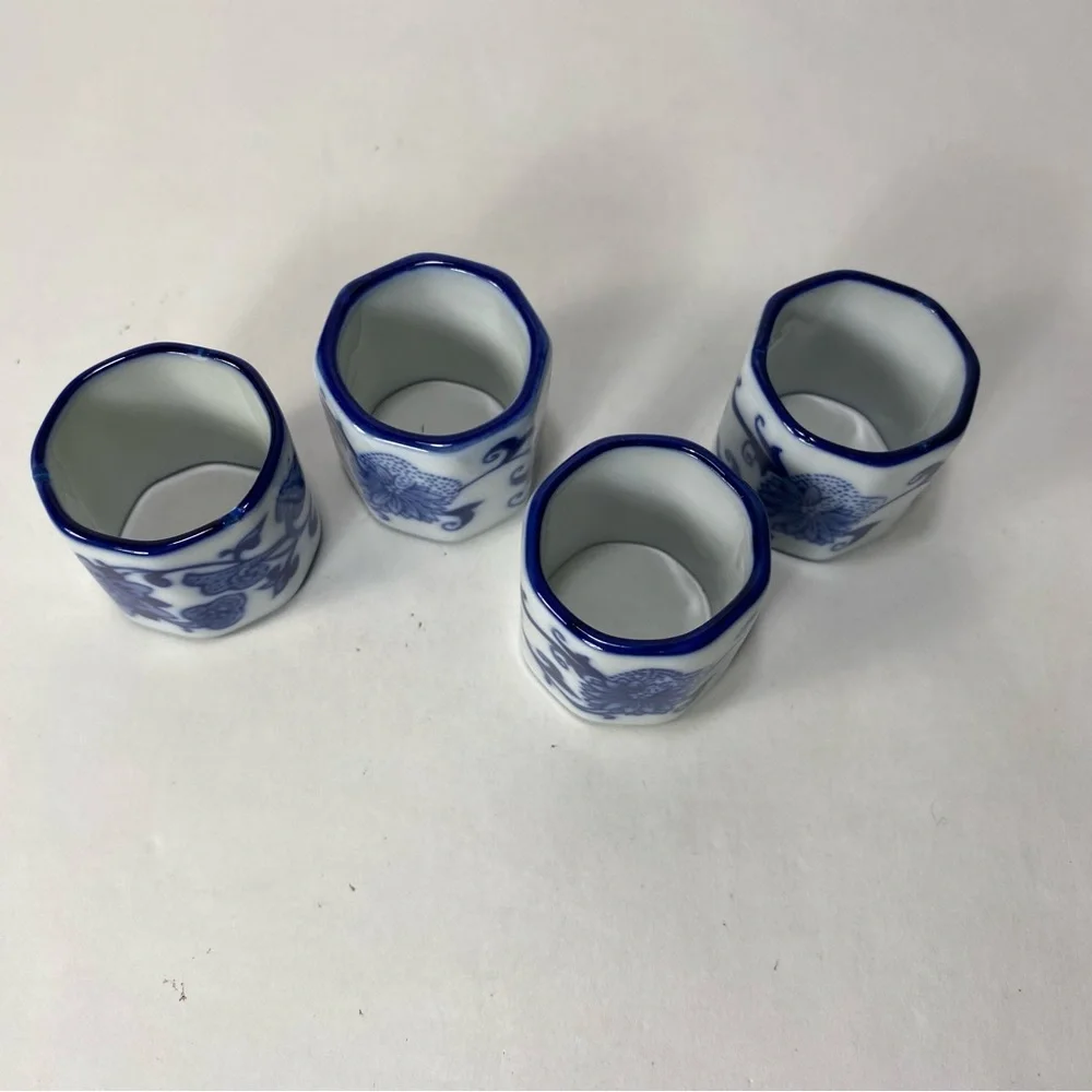 4x Pier 1 Mandarin Blue White Porcelain Napkin Ring Holders